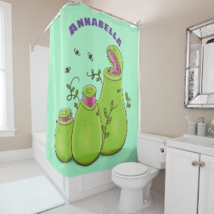 Funny green carnivorous pitcher plants cartoon shower curtain
