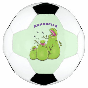 Funny green carnivorous pitcher plants cartoon soccer ball