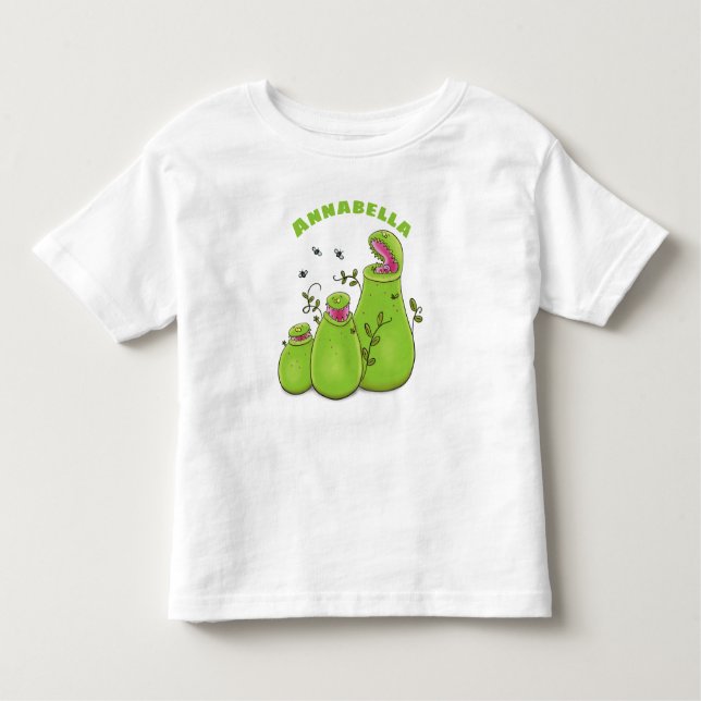 Funny green carnivorous pitcher plants cartoon toddler T-Shirt (Front)