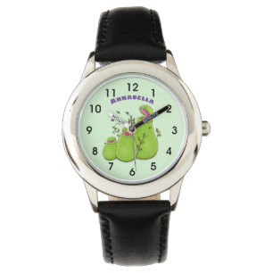 Funny green carnivorous pitcher plants cartoon watch