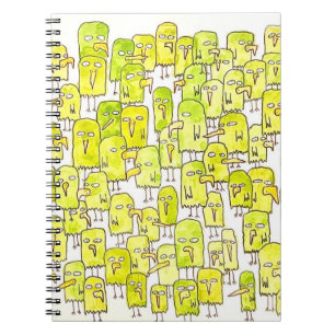 Funny Green Cartoon Birds Birthday  Notebook