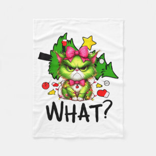 Funny Green Cat Christmas Tree Merry Xmas Humor Ca Fleece Blanket
