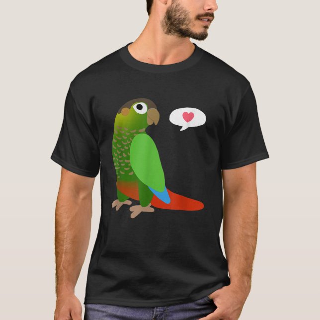 Funny Green Cheek Conure With Heart Shirt Parrot B (Front)