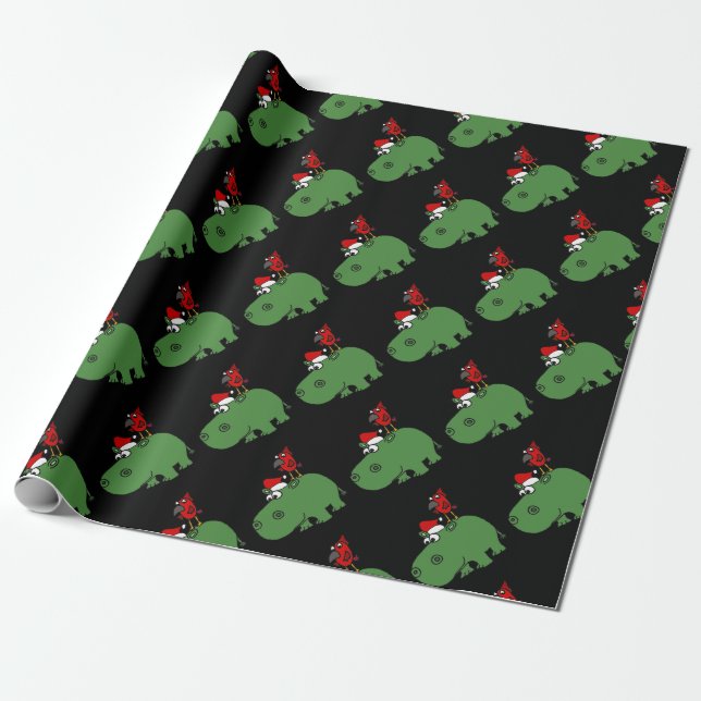 Funny Green Christmas Hippo Wrapping Paper (Unrolled)