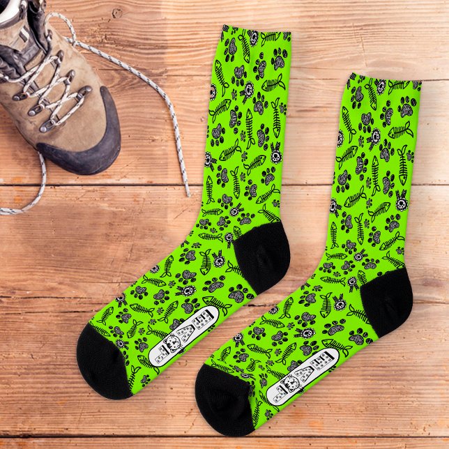 Funny Green Cute Kawaii Cat Lovers Socks (Creator Uploaded)