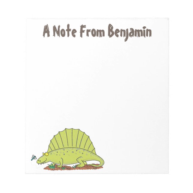 Funny green dimetrodon cartoon dinosaur notepad (Front)