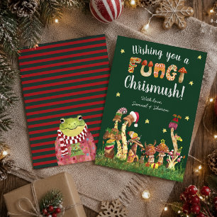 Funny Green Festive Mushroom Fungi Christmas Pun Holiday Card