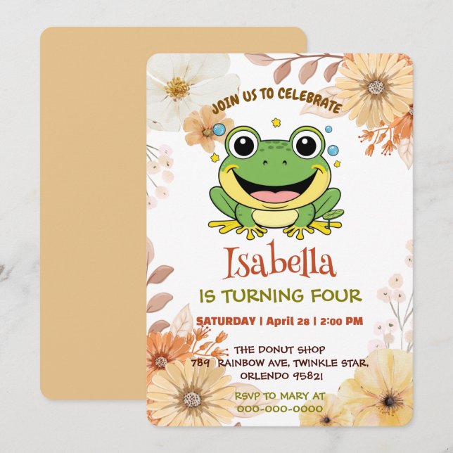 Funny Green Frog animal wildlife cartoon Birthday Invitation (Front/Back)