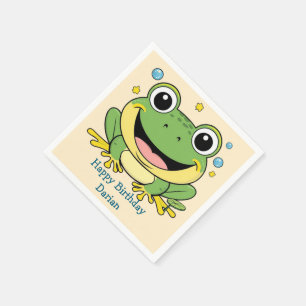 Funny Green Frog animal wildlife cartoon Birthday Napkin