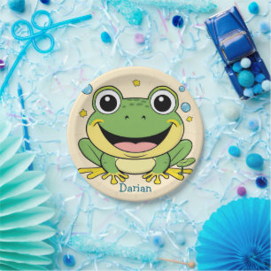 Funny Green Frog animal wildlife cartoon Birthday Paper Plate