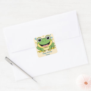 Funny Green Frog animal wildlife cartoon Birthday Square Sticker
