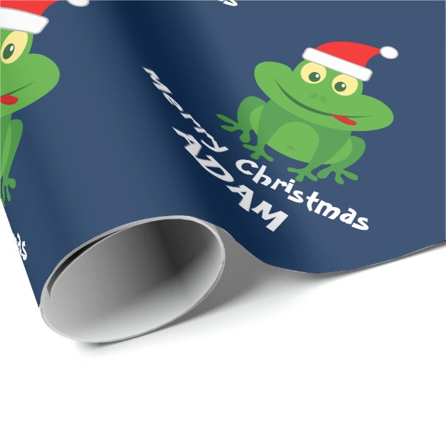 Funny green frog Christmas wrapping paper for kids (Roll Corner)
