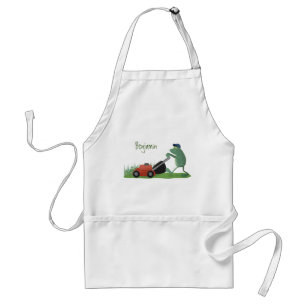 Funny green frog mowing lawn cartoon standard apron