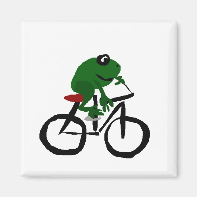 Funny Green Frog Riding a Bicycle Magnet (Front)
