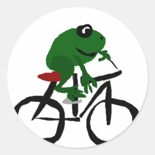Funny Green Frog Riding Bicycle Classic Round Sticker