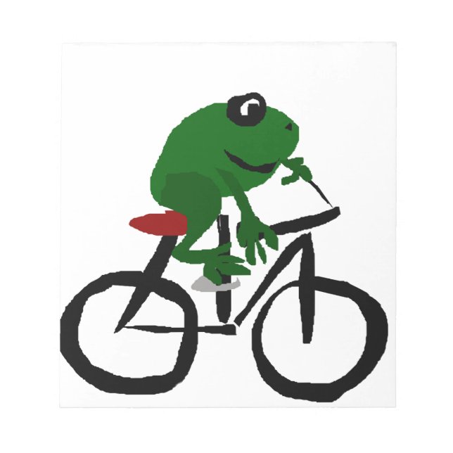 Funny Green Frog Riding Bicycle Notepad (Front)