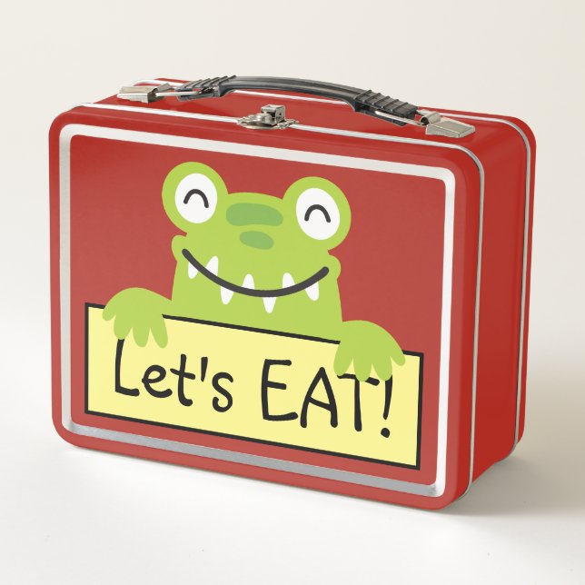 Funny Green Frog School Buddy Personalised Metal Lunch Box (Front)