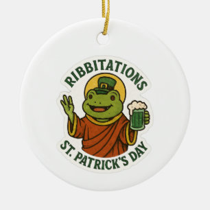 Funny Green Frog St. Patrick's Day  Ceramic Ornament