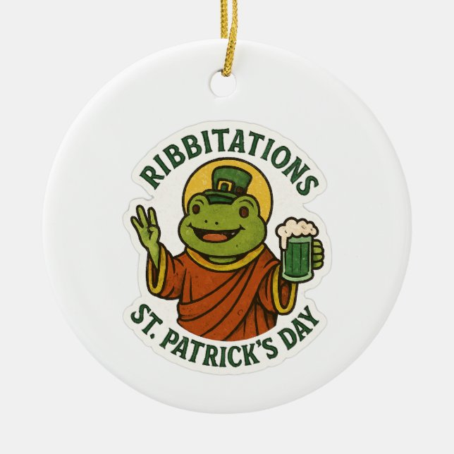 Funny Green Frog St. Patrick's Day  Ceramic Ornament (Front)