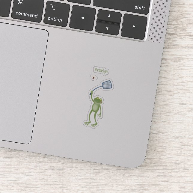 Funny green frog swatting fly cartoon  (Detail)