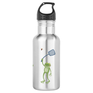 Funny green frog swatting fly cartoon 532 ml water bottle