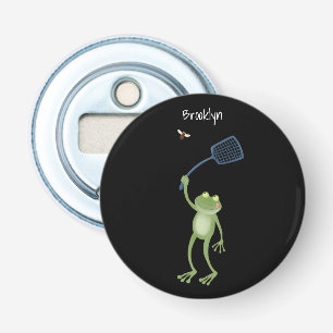 Funny green frog swatting fly cartoon  bottle opener