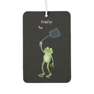 Funny green frog swatting fly cartoon car air freshener