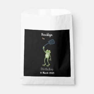 Funny green frog swatting fly cartoon favour bag