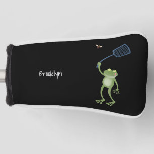 Funny green frog swatting fly cartoon golf head cover