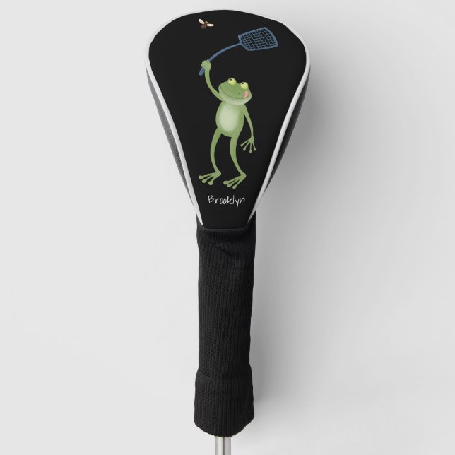 Funny green frog swatting fly cartoon  golf head cover (Front)