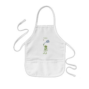 Funny green frog swatting fly cartoon kids apron