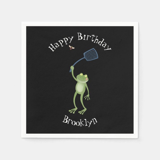 Funny green frog swatting fly cartoon  napkin (Front)