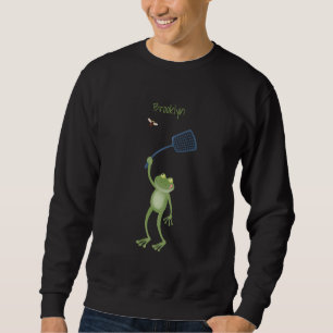 Funny green frog swatting fly cartoon  sweatshirt