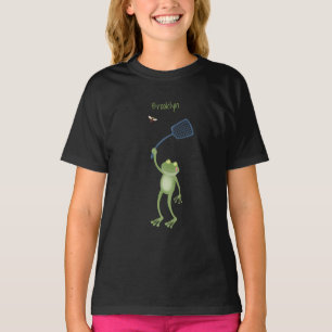 Funny green frog swatting fly cartoon  T-Shirt