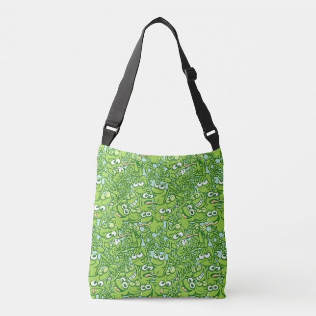 Funny green frogs entangled in a messy pattern crossbody bag (Front)