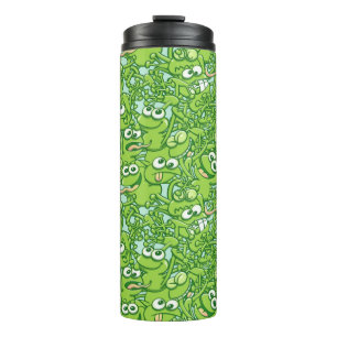 Funny green frogs entangled in a messy pattern thermal tumbler