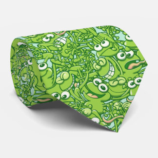 Funny green frogs entangled in a messy pattern tie