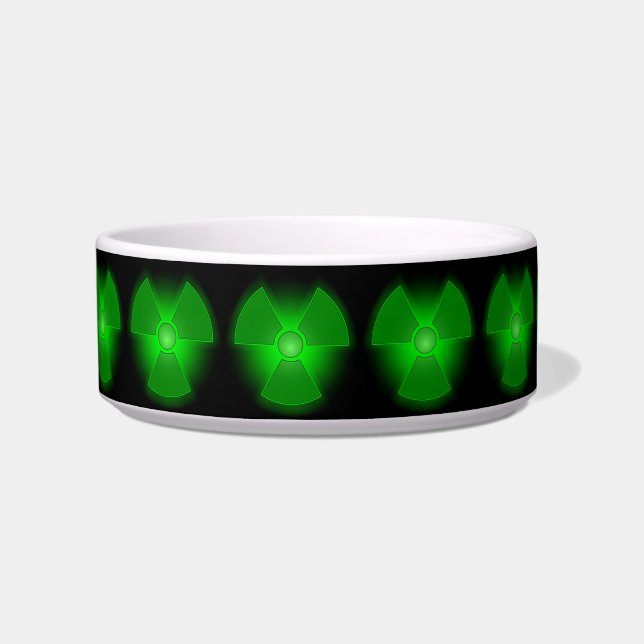 Funny green glowing radioactivity symbol cat dog bowl (Right)