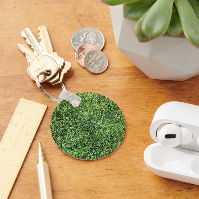 Funny green grass real photo texture pattern fun key ring (Desk)