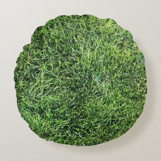 Funny green grass real photo texture pattern fun round cushion (Front)