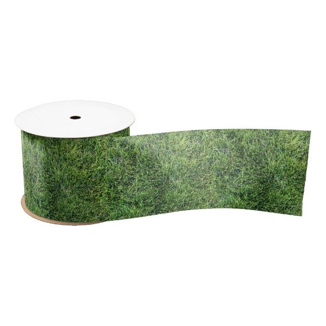 Funny green grass real photo texture pattern fun satin ribbon (Spool)