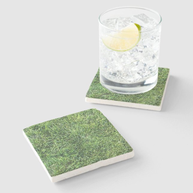 Funny green grass real photo texture pattern fun stone coaster (Side)