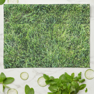 Funny green grass real photo texture pattern fun tea towel
