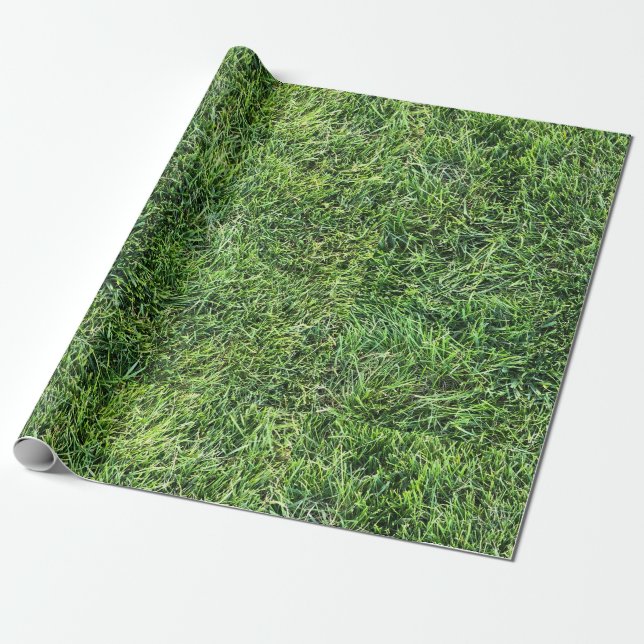 Funny green grass real photo texture pattern fun wrapping paper (Unrolled)