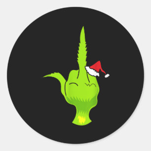 Funny Green Hand Middle Finger Xmas Santa  Classic Round Sticker
