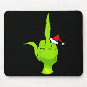 Funny Green Hand Middle Finger Xmas Santa Mouse Pad