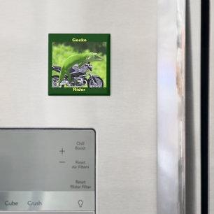Funny Green Hawaiian Gecko Rider Magnet