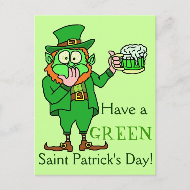 Funny Green Leprechaun Saint Patrick's Postcard (Front)