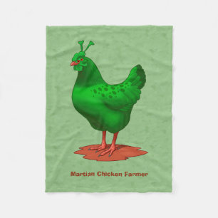 Funny Green Martian Alien Chicken Fleece Blanket