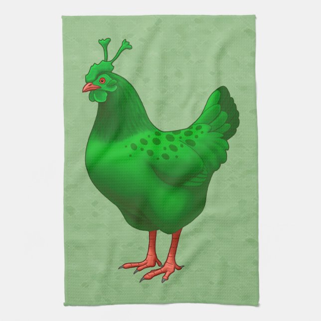 Funny Green Martian Alien Chicken Tea Towel (Vertical)